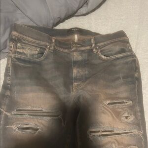 AMIRI Black and Brown Distressed Jeans